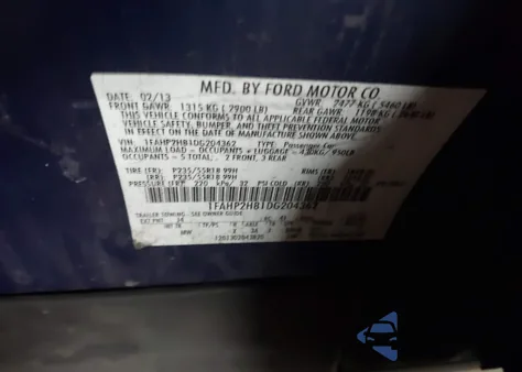 2013 Ford Taurus Sel from USA, damaged, VIN 1FAHP2H81DG204362